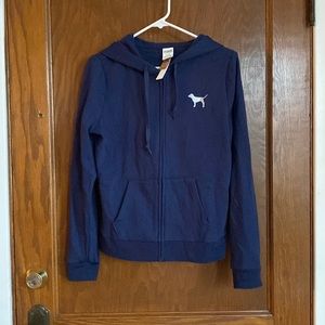 VS PINK NAVY ZIP UP Hoodie Vintage Logo
